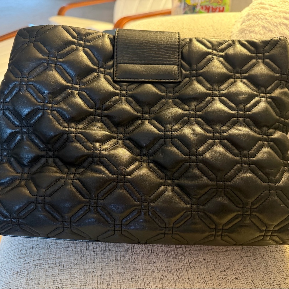 Kate Spade Astor Court Elena Black Quilted Leather Shoulder Bag 14.5x9.5 + charm - Picture 7 of 14